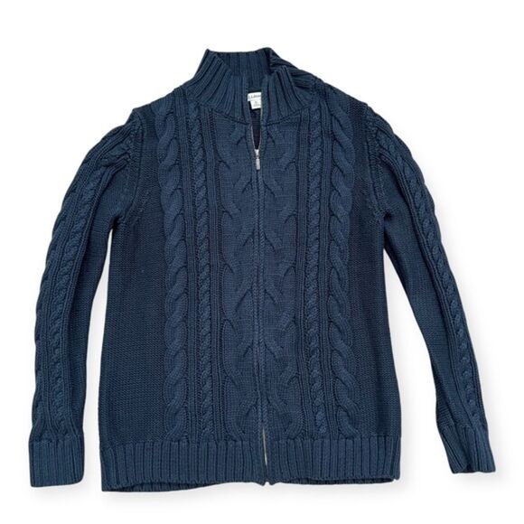 L.L. Bean Full Zip Cable Knit Sweater Chunky Cardigan Jacket 100% Cotton Sz XL - Picture 4 of 12